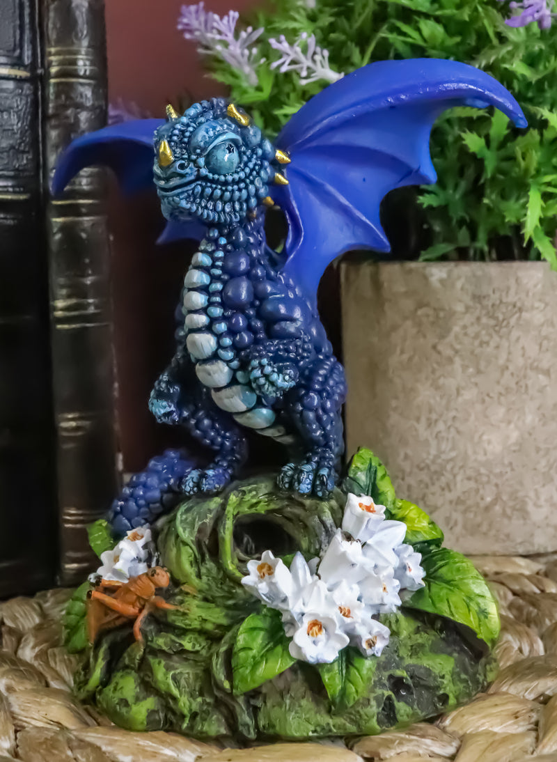 Ebros Fantasy Green Thumb Blueberry Indigo Blue Dragon Statue Fairy Garden Collectible