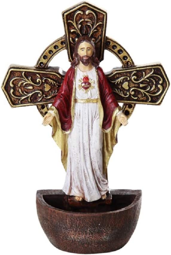 The Sacred Heart of Jesus Holy Water Font Religious Sacrament Wall Decor 6.75 inches
