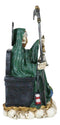 Seated Green Santa Muerte With Scythe Scales of Justice And Wise Owl Figurine 9"