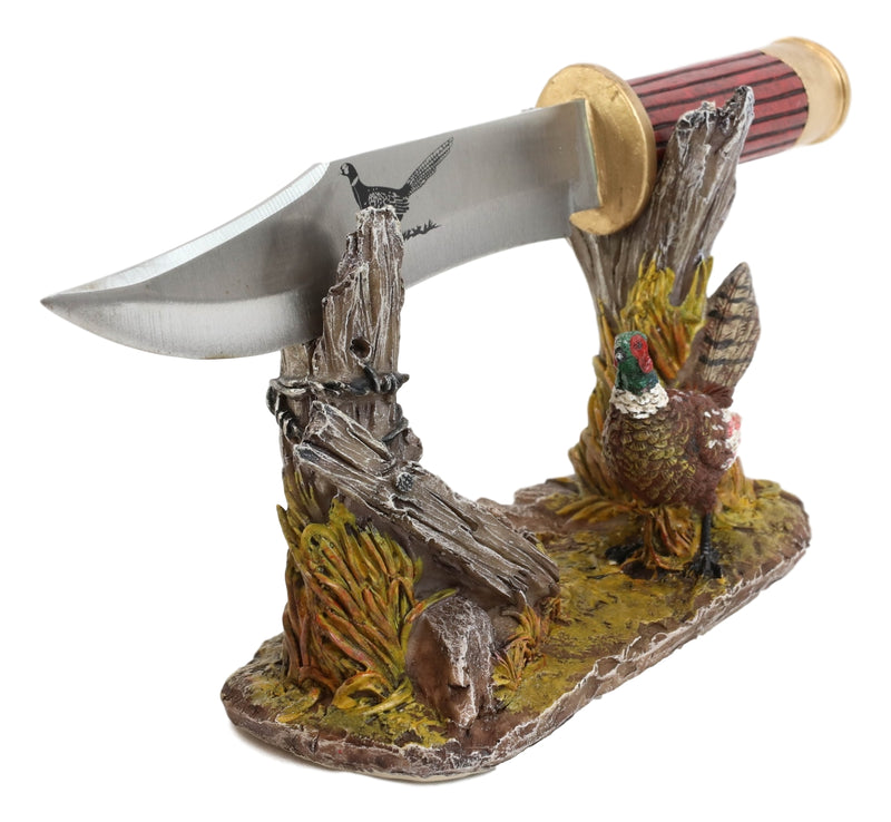 Rustic Pheasant Rooster Bird Display With Decorative Shotgun Shell Knife Set