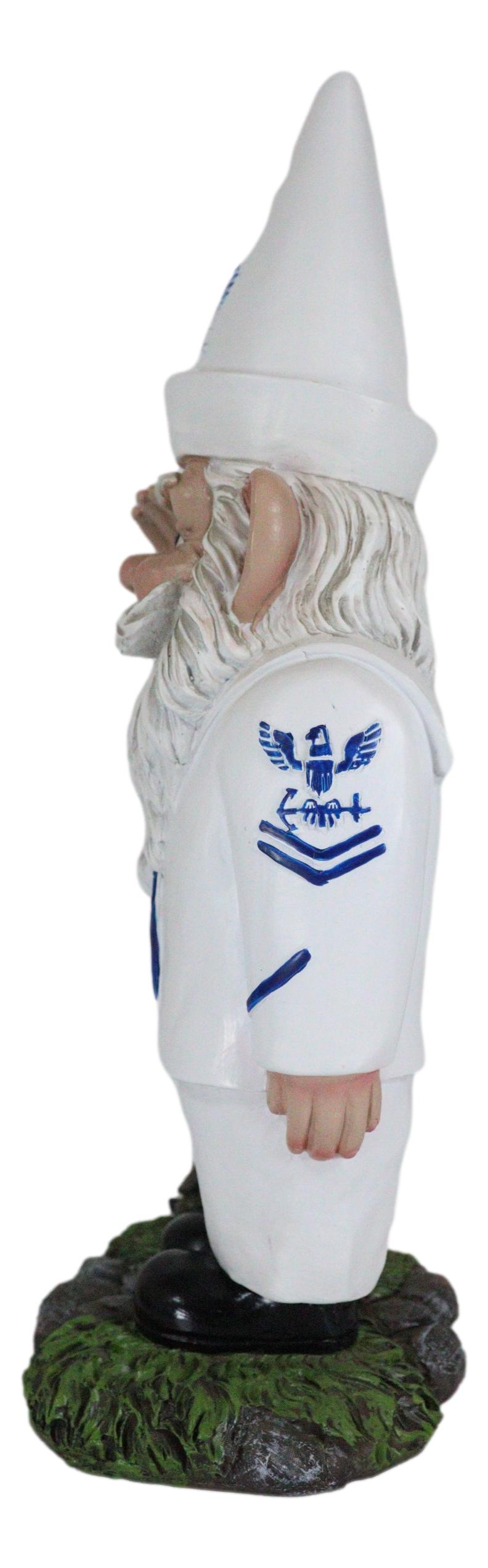 USA Patriotic White Uniformed Sailor Navy Gnome With Tortoise In Salute Statue