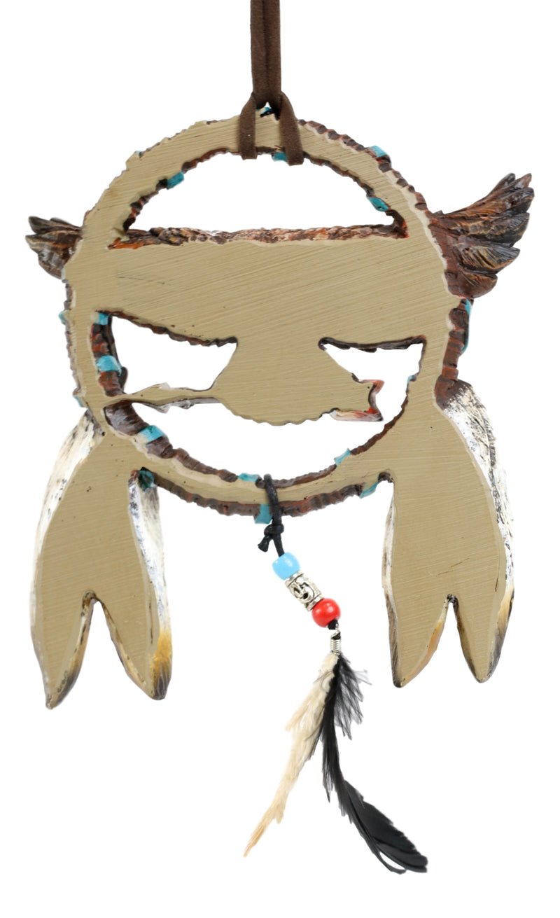 Majestic Bald Eagle With Open Wings Figurine Dream Catcher With Beaded Feathers