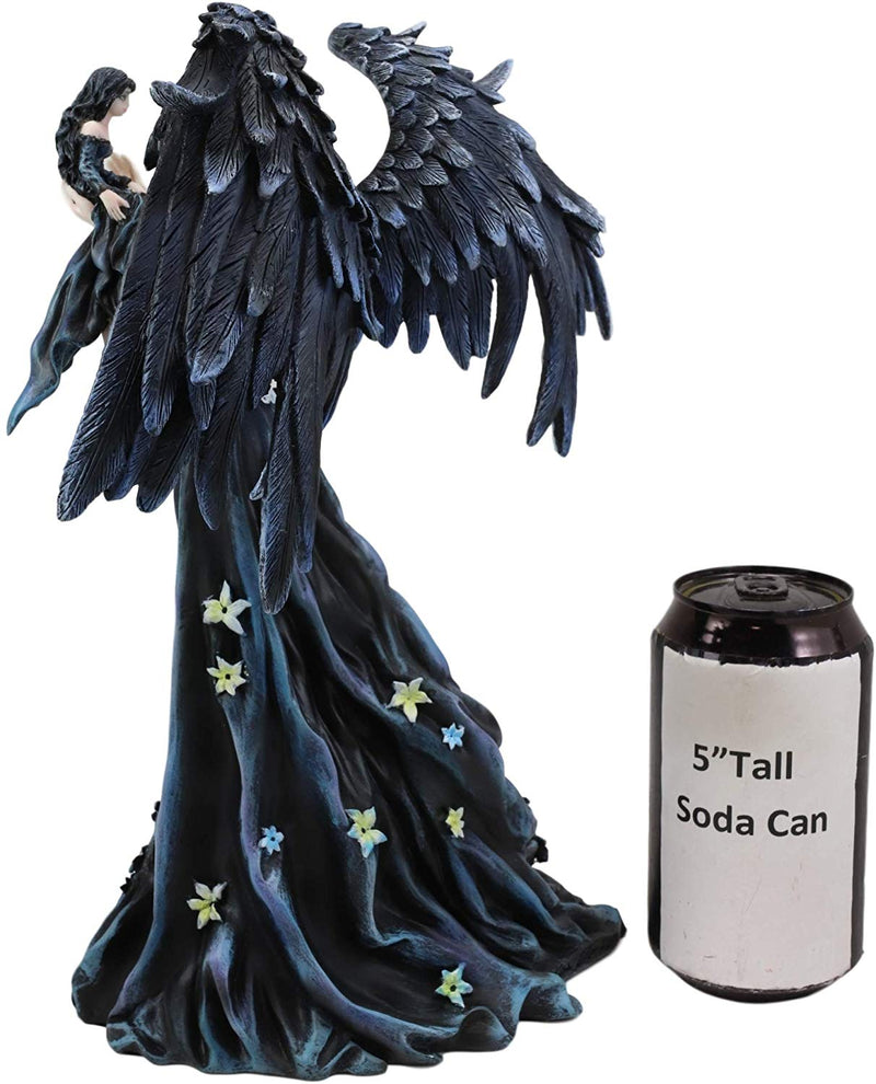 Ebros Gothic Raven Crow Angel in Black Floral Gown Statue 11.5" Tall Nene Thomas