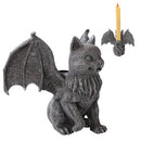 Gothic Vampire Winged Cat Gargoyle With Fangs Raising Paw Candle Holder Statue - Ebros Gift