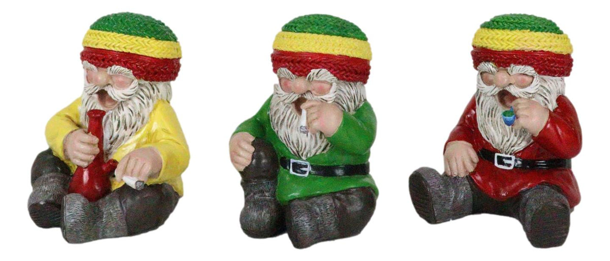 Whimsical Party All Day All Night Smoking Hippie Rasta Gnomes Figurines Set Of 3