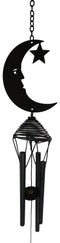 Wicca Witchcraft Crescent Moon Face with Star Coated Steel Metal Wind Chime