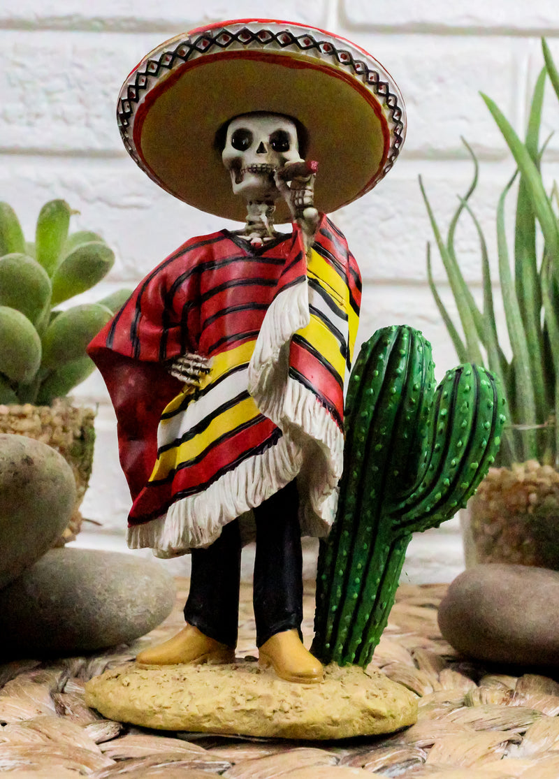 Day Of The Dead Skeleton El Bandito With Poncho Sombrero Puffing Cigar Statue