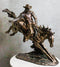 Large Western Cowboy With Lasso On Bucking Horse Statue 19"L Faux Bronze Resin