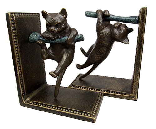 Ebros Gift Adorable Feline Cat Kittens Climbing Branch Aluminum Decorative Bookends Figurine Set of 2