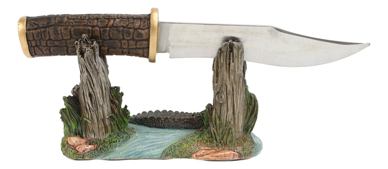 Swamp Bayou Crocodile Alligator Display With Decorative Dagger Knife Statue Set