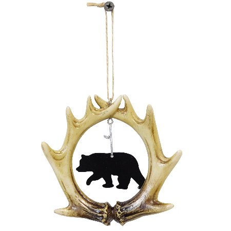 Rustic Western Black Bear Cutout Deer Antlers Set of 2 Christmas Tree Ornaments