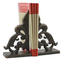 Ebros Rustic Cast Iron Ornate Fleur De Lis Bookends Set Statue 8.5" Tall in Faded Bronze Antique Finish 6.25" H French Royal Stylized Lily Decorative Office Study-Room Library Desktop Decor Figurines