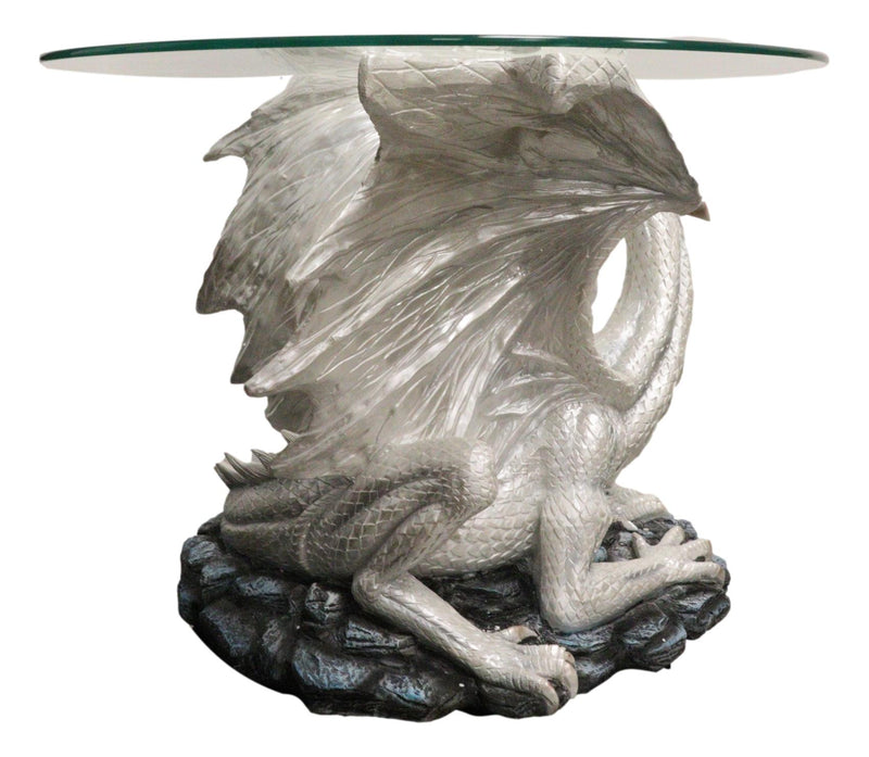 Pendragon Ryu Ice Frost Dragon Guarding Treasure Coffee Side Table With Glass