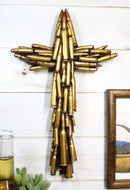 Rustic Western Stacked Hunter Golden Rifle Bullet Casings Wall Cross Plaque