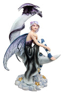 Ebros Gift Large Celestial Crescent Moon Fairy With Pet Dragon Figurine 13"H