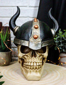 Viking Chieftain Warlord Warrior Odin Skull With Bull Horned Helmet Figurine