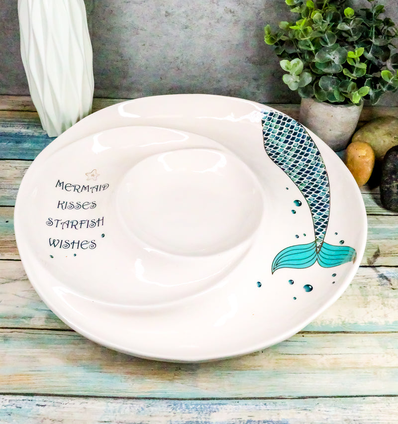 Mermaid Kisses Starfish Wishes Ceramic Chips Dips Salsa Family Serving Platter