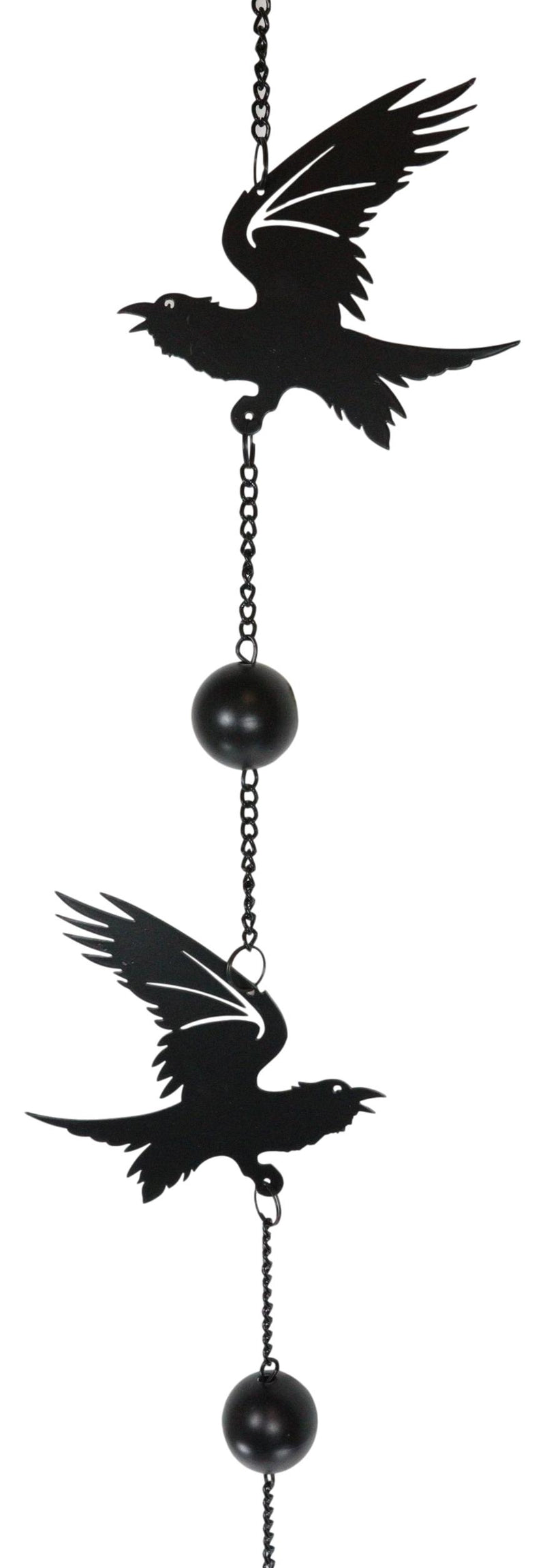 Gothic Bad Omen Trio Crow Ravens Metal Wall Hanging Mobile Wind Chime With Beads