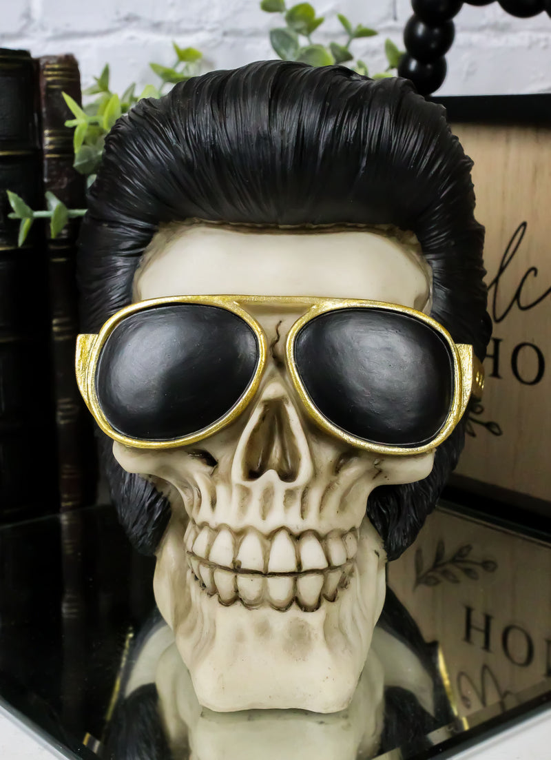 Legendary King Celebrity Skeleton Skull With Golden Iconic Glasses Figurine