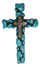 Southwest Western Crackled Turquoise Pebble Rock Beads Layered Wall Cross Decor