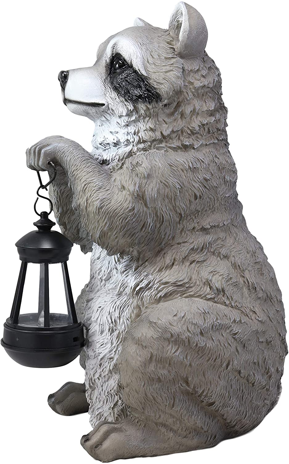 Ebros Night Bandit American Raccoon Statue Holding Solar Lantern LED Light 15"H - Ebros Gift