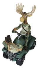 Rustic Western Elk Moose With Captured Man Hunter Driving ATV Car Figurine