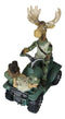 Rustic Western Elk Moose With Captured Man Hunter Driving ATV Car Figurine