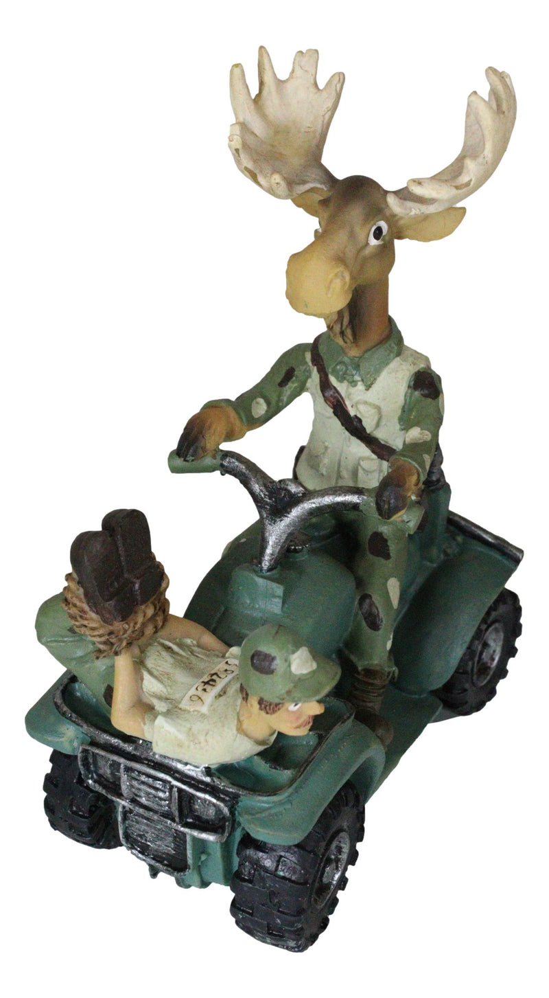 Rustic Western Elk Moose With Captured Man Hunter Driving ATV Car Figurine