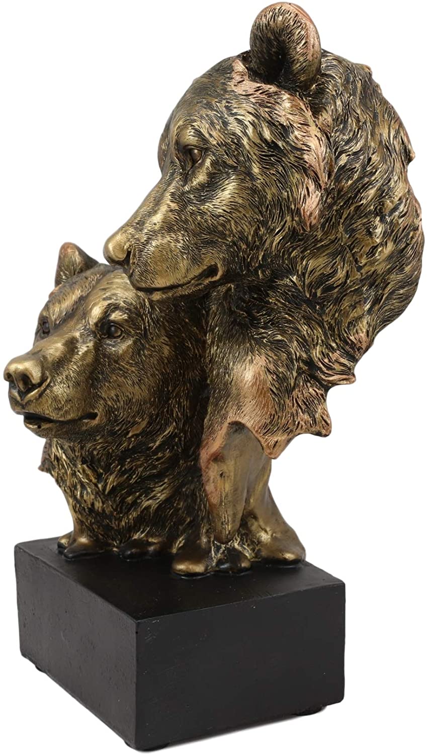 Ebros Gift 9" Tall Black Bear and Cub Head Bust Figurine with Black Pedestal