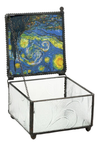 Ebros Van Gogh Starry Night Stained Glass Decorative Box 4"X4" Museum Art