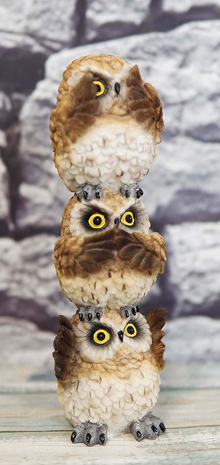 Ebros Stacked See Hear Speak No Evil Wise Acrobatic Fat Owls Figurine (Brown)