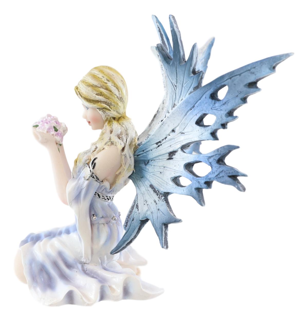 Ebros Frozen Blonde Frost Flake Wings Fairy Holding Spring Flowers Figurine