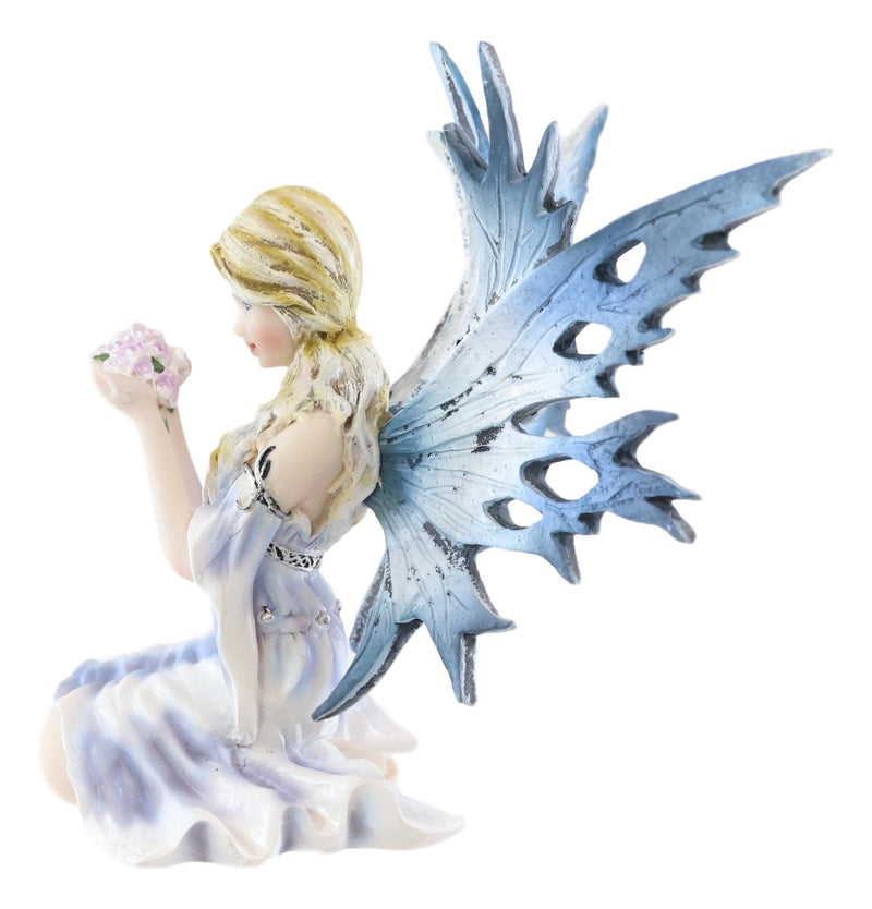 Ebros Frozen Blonde Frost Flake Wings Fairy Holding Spring Flowers Figurine