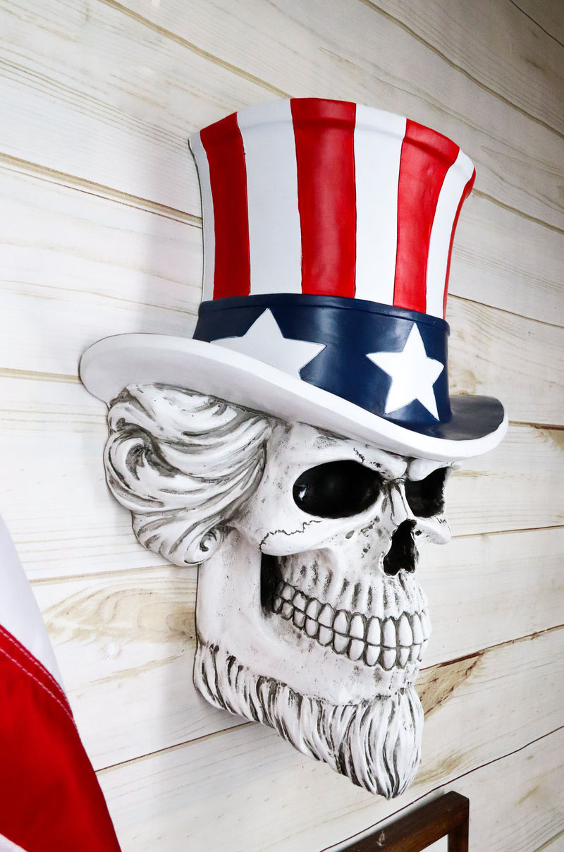 Ebros Large Uncle Sam Patriotic Grinning Skull With Top Hat Wall Decor Hanging Plaque