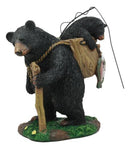 "Gone Fishing" Mother Black Bear With Cub In Fishing Backpack Statue Wildlife