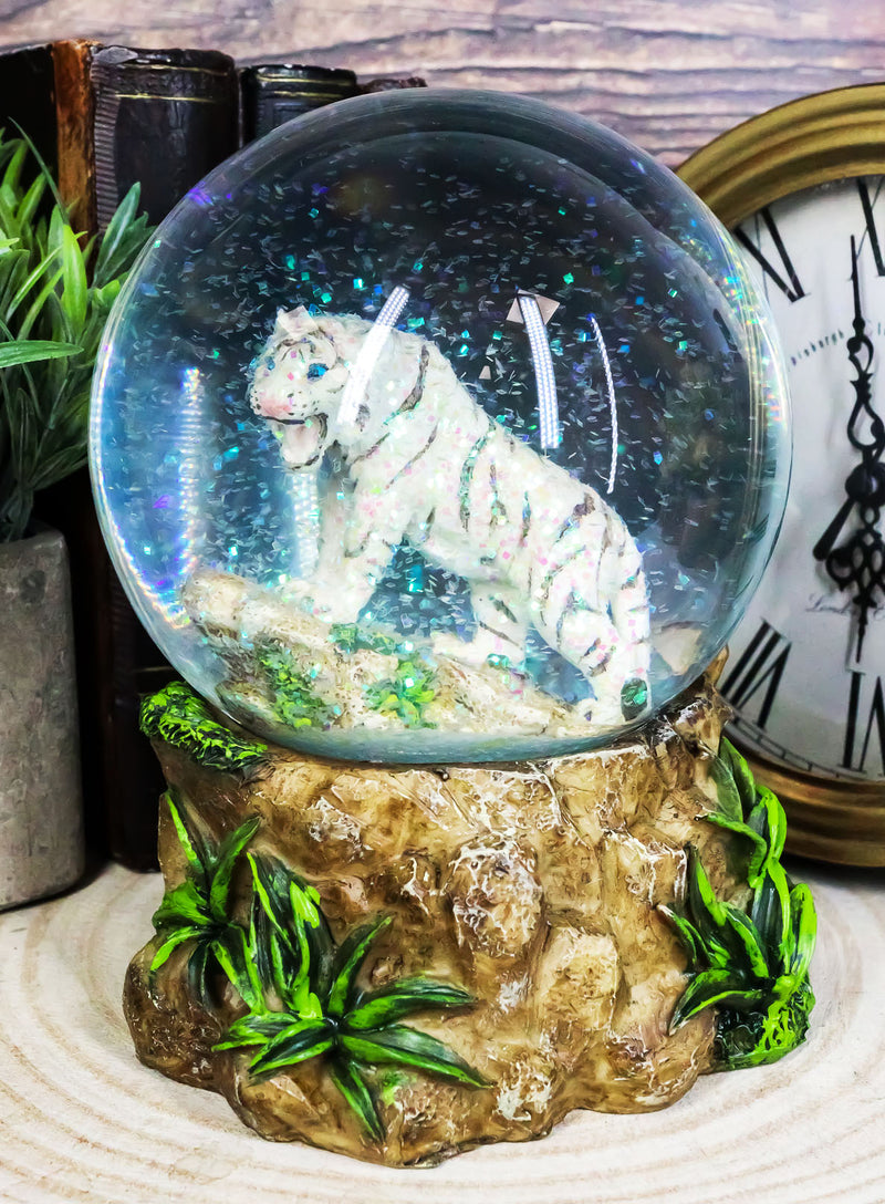 Ebros Forest Jungle Predator White Alaskan Siberian White Tiger Glitter Snow Globe