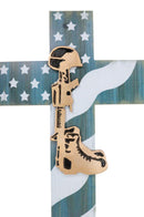 Western USA Flag Military Patriotic Fallen Soldier Boot Rifle Helmet Wall Cross