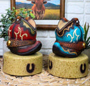 Set Of 2 Turquoise And Maroon Western Cowboy Pair of Boots Mini LED Night Lights