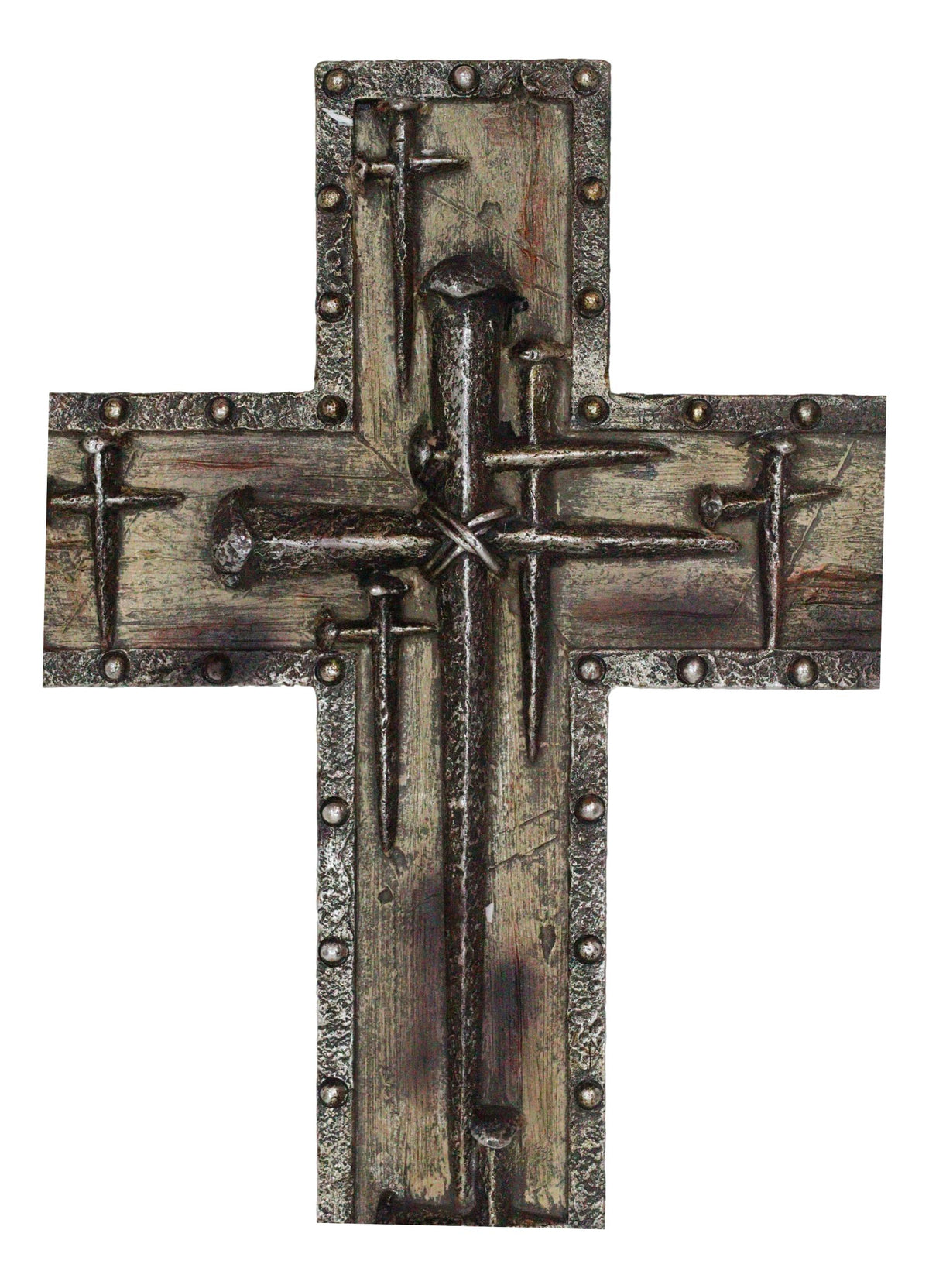 Rustic Western Spike Nails Layered Wall Cross With Nailhead Borders Crucifix Art