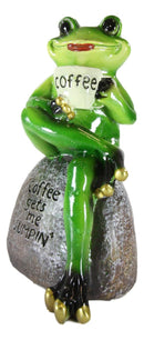 Ebros Lipstick Lady Toad Frog Drinking Coffee in Mug While Sitting On Rock Figurine