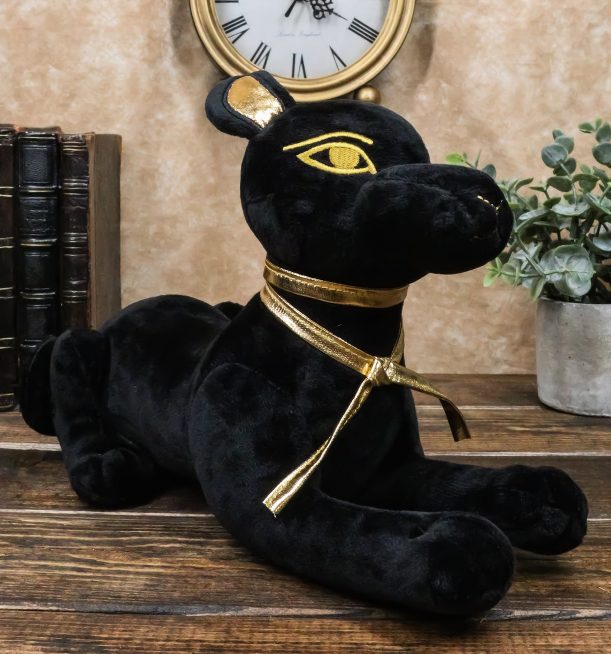 Larger Black & Gold Egyptian God Of Afterlife Sitting Anubis Dog Plush Toy