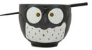 Whimsical Ceramic Black Owl Ramen Udong Noodles Soup Bowl With Chopsticks Set