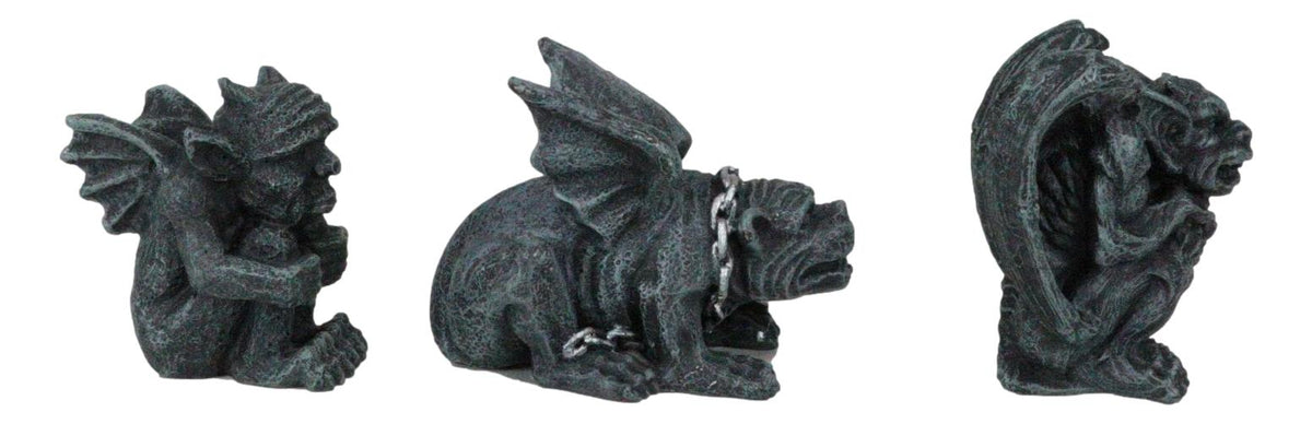 Chained Gothic Stoic Gargoyles Chimera Guardian Figurines Miniature Set 3"Tall
