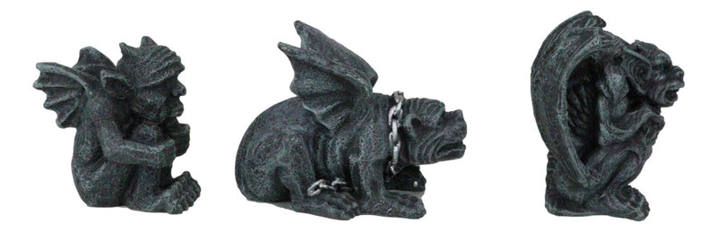Chained Gothic Stoic Gargoyles Chimera Guardian Figurines Miniature Set 3"Tall