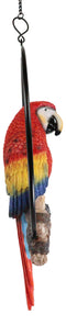 Ebros Hanging Scarlet Macaw Parrot Perching on Branch in Metal Round Ring Figurine 13.5" H