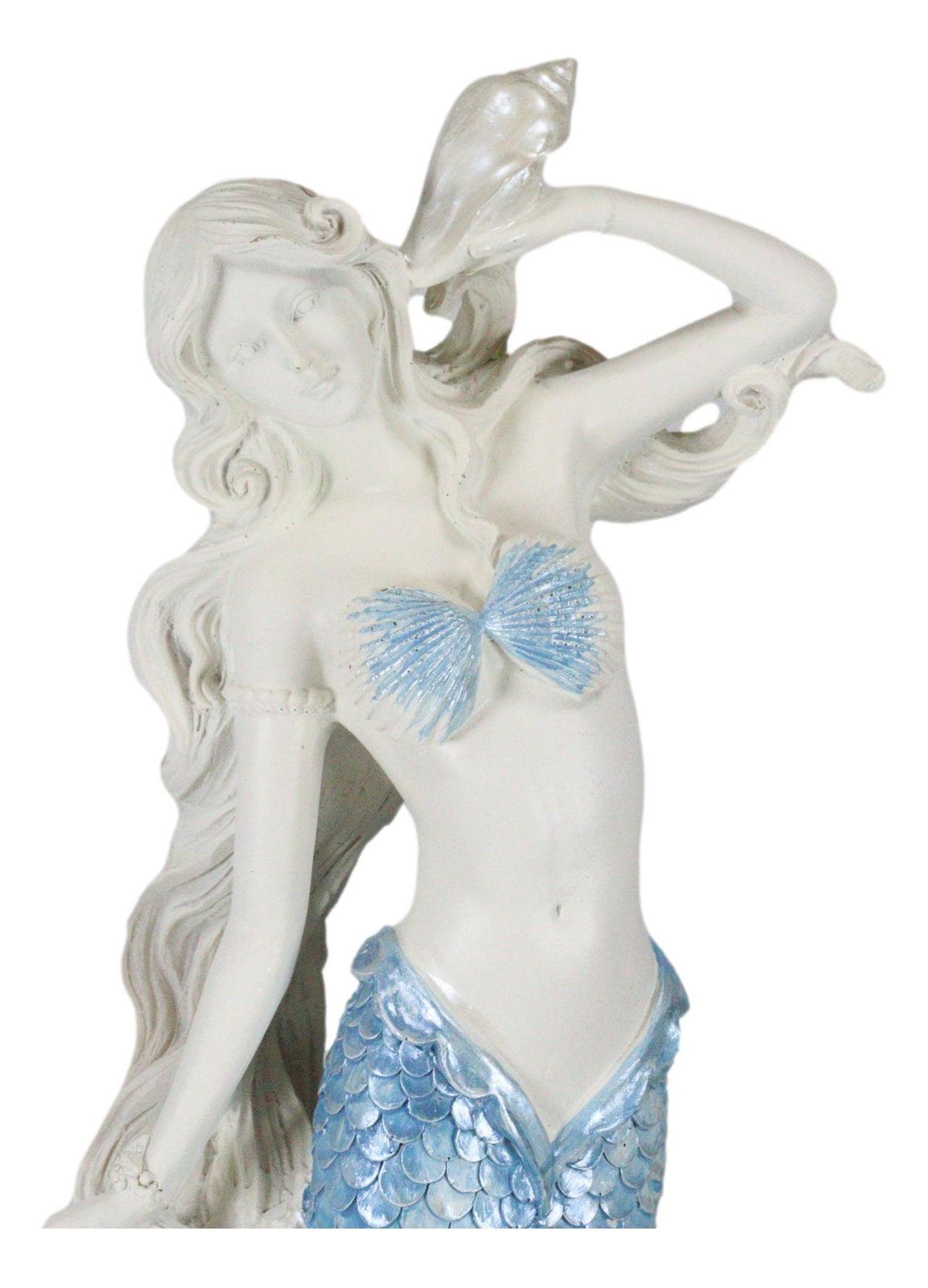 Ebros Aqua Blue Tailed Mermaid Listening To Sconce Figurine 12"H Ocean Goddess