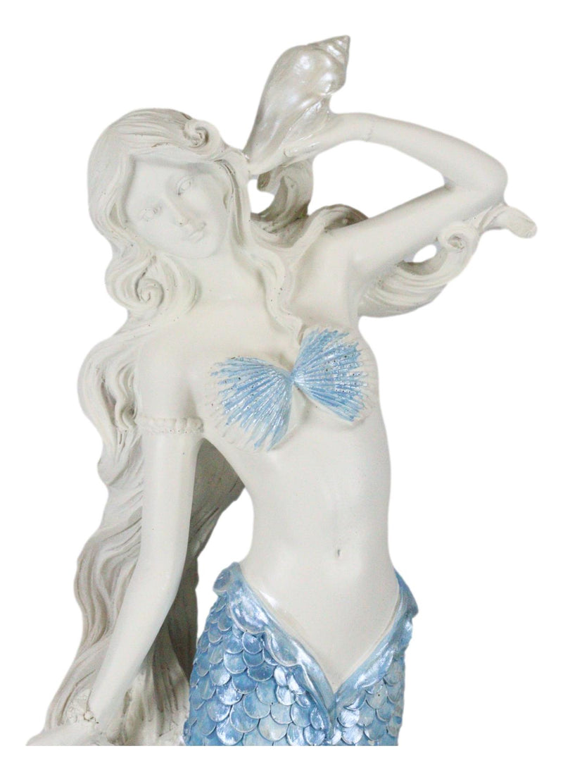 Ebros Aqua Blue Tailed Mermaid Listening To Sconce Figurine 12"H Ocean Goddess