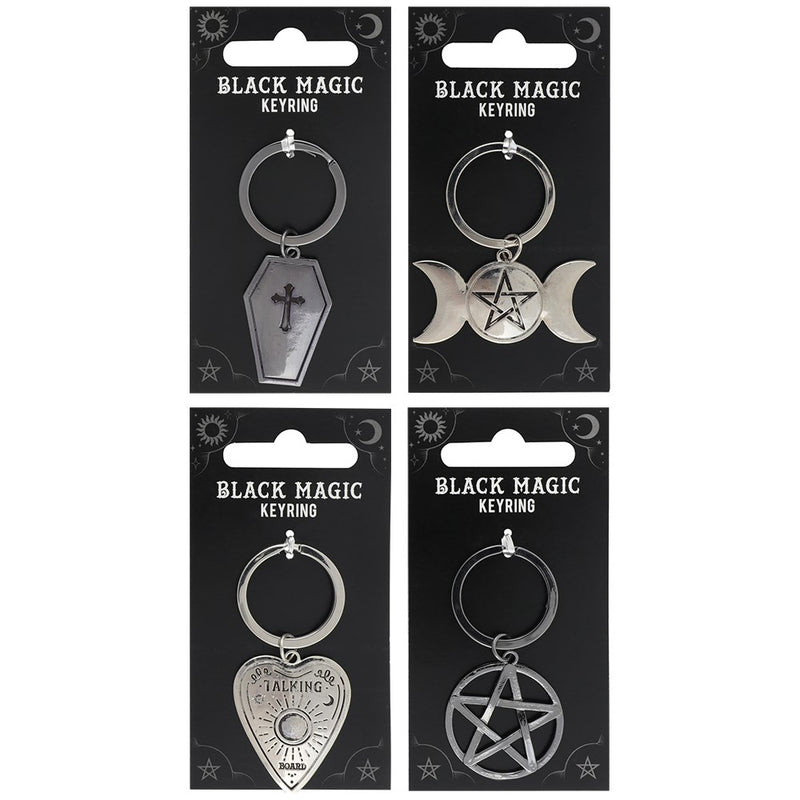 Pack of 24 Metal Wicca Occult Triple Moon Pentagram Coffin Planchette Keychains