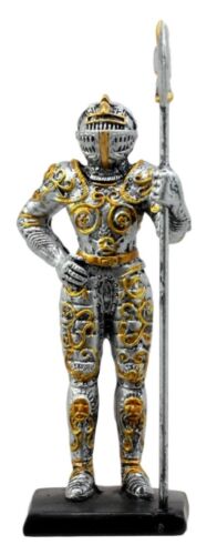 Ebros Medieval Halberdier Knight Dollhouse Miniature Figurine 4"H Suit Of Armor Axeman