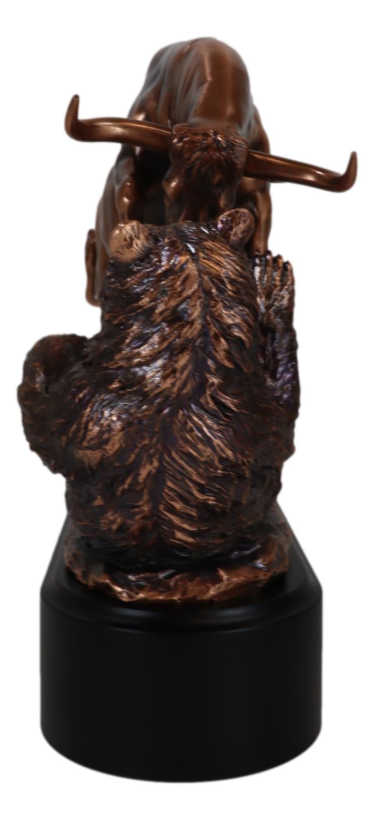 Wall Street Stock Market Charging Bull Trouncing Bear Statue With Pedestal Base